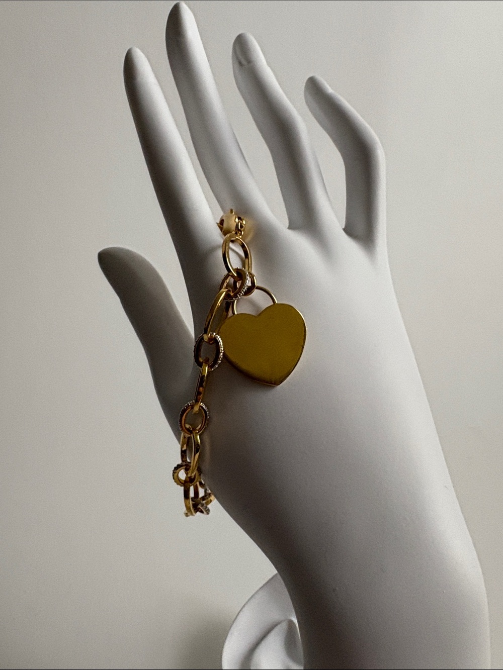 Gold Heart Charm with Alternating Pave Link Bracelet